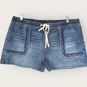 INC International Concepts Denim Embroidered Elastic Waist Blue Jean Shorts XXL